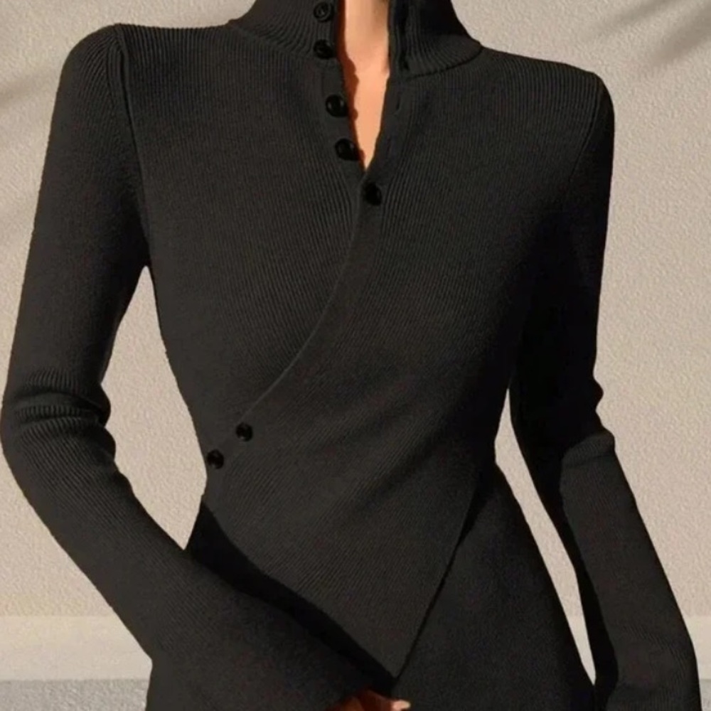 Black Casual Women's Cross Design Asymmetric Knitted Sweater
